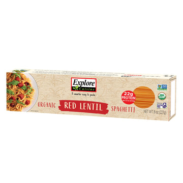 Explore Cuisine Organic Red Lentil Spaghetti - 8 oz -High in Plant-Based Protein, Gluten Free Pasta, Easy to Make - USDA Certifi