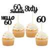 Gyufise 24Pcs Black Glitter 60th Birthday Cupcake Toppers Hello 60 Sixty Cake Toppers 60 & fabulous Cupcake Picks 60th Birthday