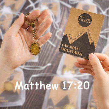 Qpige Mustard Seed Keychain Card, Bronze, Small, Christian Gifts for Women and Men, Faith-Based Baptism Inspirational Gift