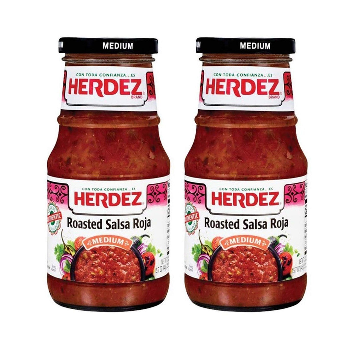 Herdez Roasted Salsa Roja, Medium, 15 oz, Pack of 2