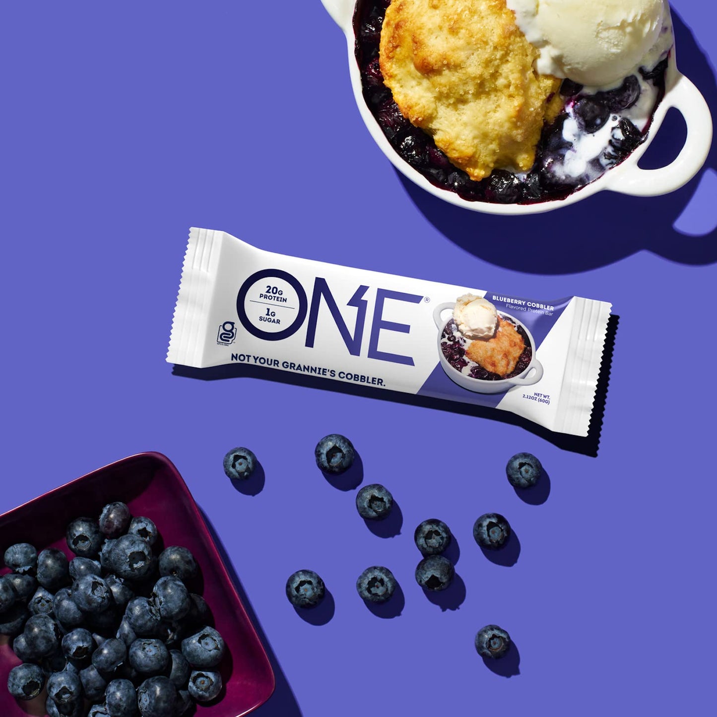 One Protein Bars, Blueberry Cobbler, Gluten Free Protein Bars With 20G Protein And Only 1G Sugar, Guilt-Free Snacking For High P