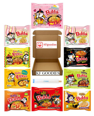 Samyang Buldak Hot Spicy Chicken Ramen Noodle Korean Stir-Fried Ramen (10, 2 Cream Carbonara, 2 Quattro Cheese, 2 Tom Yum, Chees