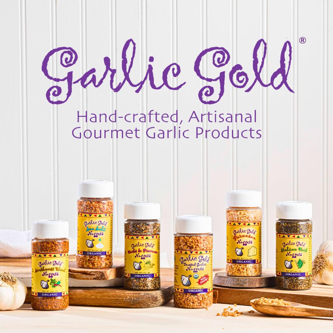 Garlic Gold Toasted Nuggets, Crunchy Roasted Garlic Seasoning, Usda Certified Organic Salad Topper, Keto Paleo Friendly (2.1 Ounces, 2 Pack)