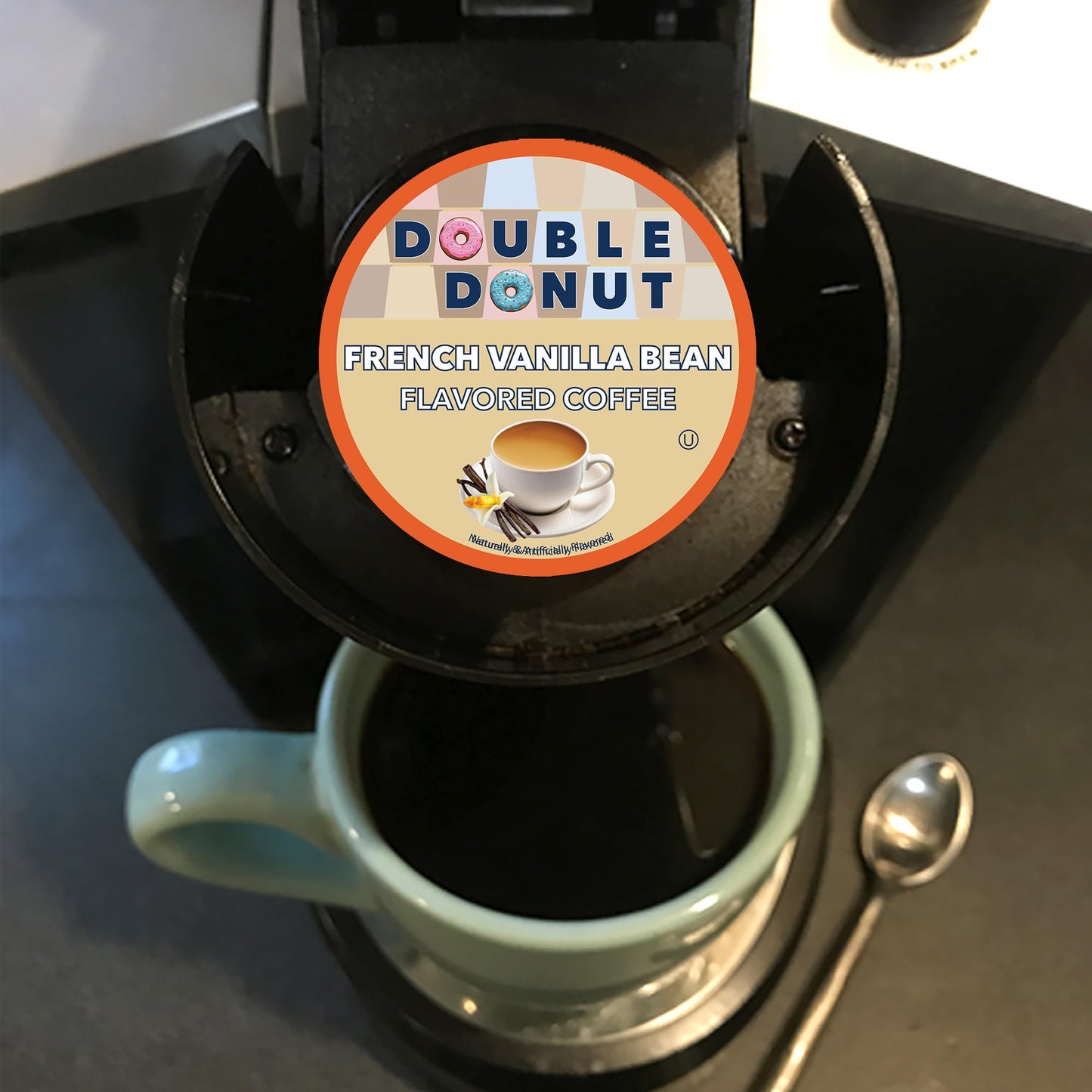 Double Donut Coffee French Vanilla Coffee Pods, Vanilla Bean Flavored In Recyclable Single Serve Vanilla Pods For The Keurig K Cups Coffee Makers, Medium Roast, From Double Donut - 24 Count