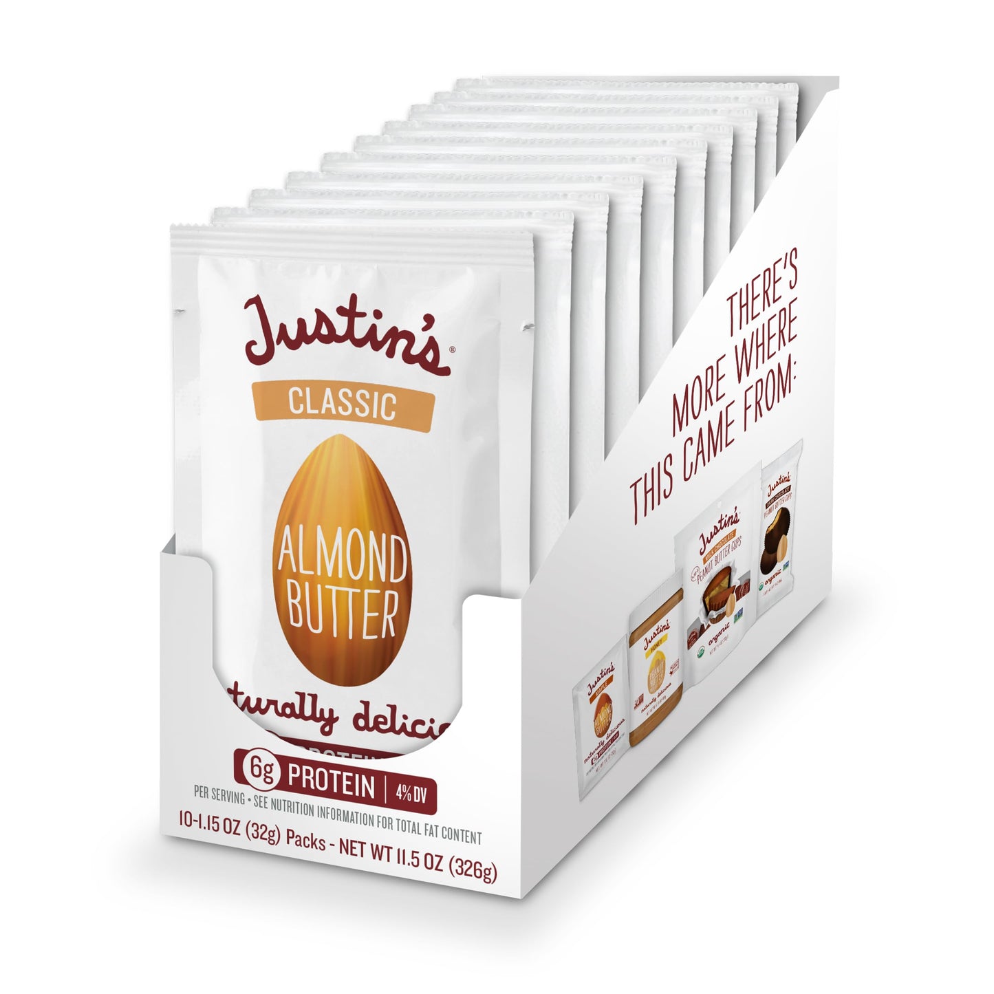 Justin's Classic Almond Butter Squeeze Packs, Only Two Ingredients, Gluten-Free, Non-GMO, Keto-Friendly, Responsibly Sourced, 1.