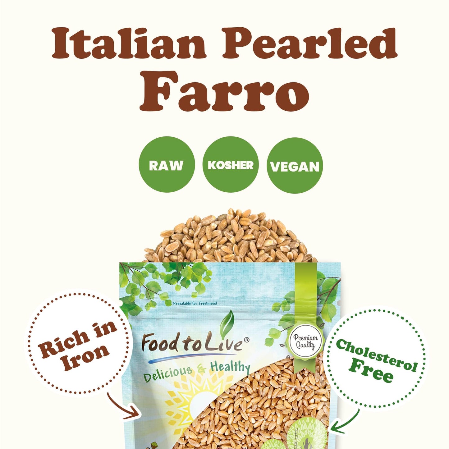Food To Live Pearled Farro Grain, 16 Pounds - Kosher, Vegan, Whole Grain In Bulk, Good Source Of Dietary Fiber, Protein And Iron