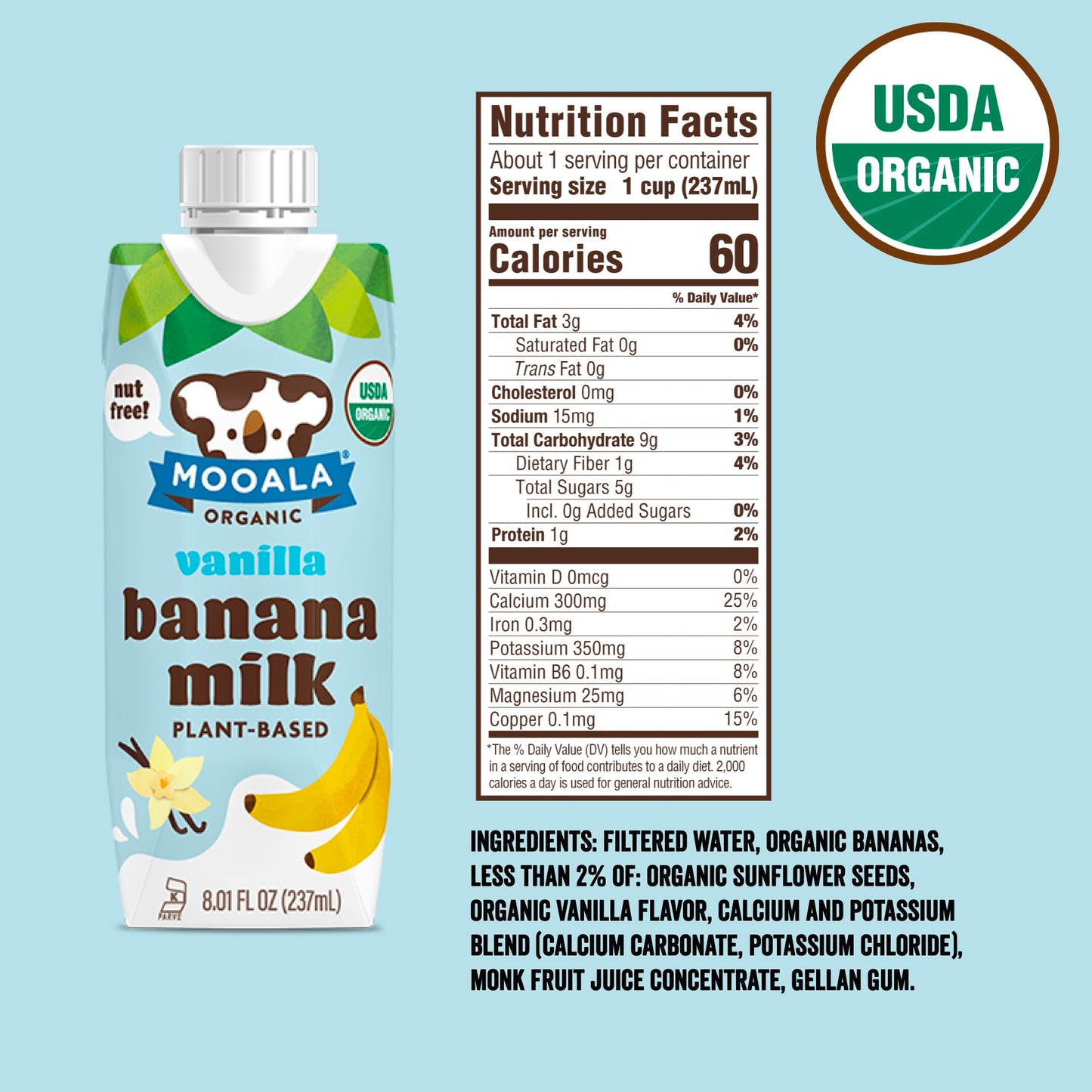Mooala Vanilla Bananamilk Organic Shelf Stable 237 mL Case 12