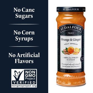 St. Dalfour Orange & Ginger Fruit Spread - 10Oz - 100% From Fruit & Ginger, No Artificial Ingredients, Non-Gmo, No Cane Sugars,