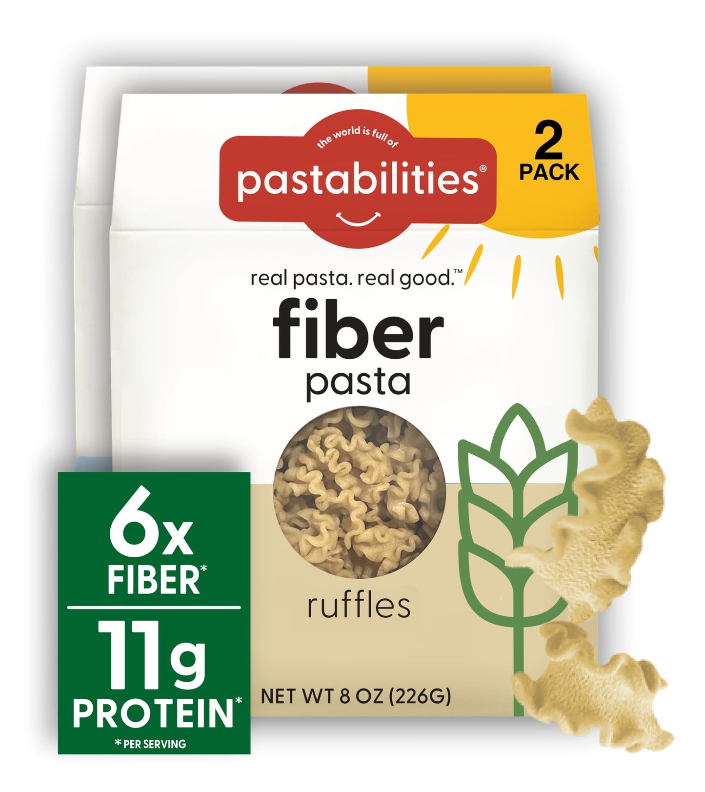 Pastabilities High Fiber Pasta - Ruffles Shaped Wheat - 11g Protein per serving, Delicious Taste & Texture, Excellent Source of