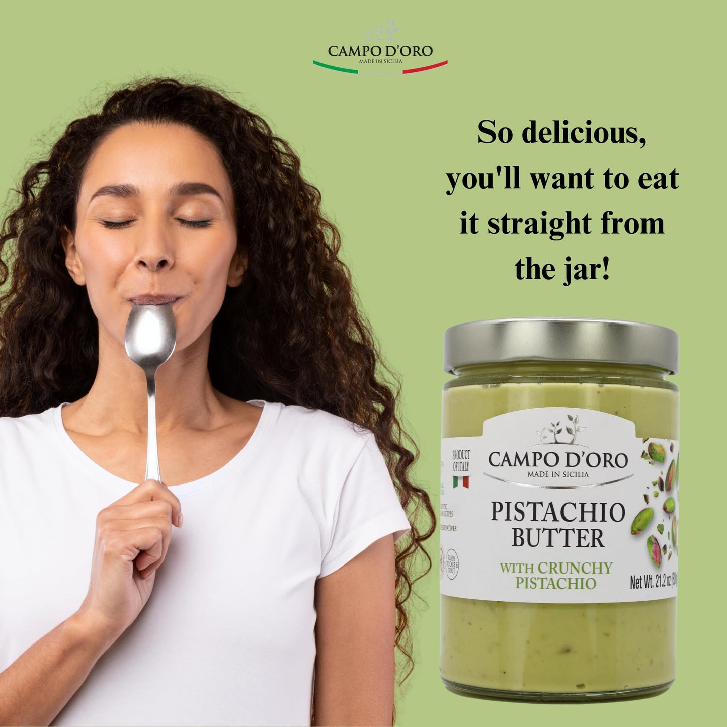 CAMPO DORO Pistachio Butter Sweet Cream, 21.2oz (600g), Rich & Nutty Spread for Chocolate Bars