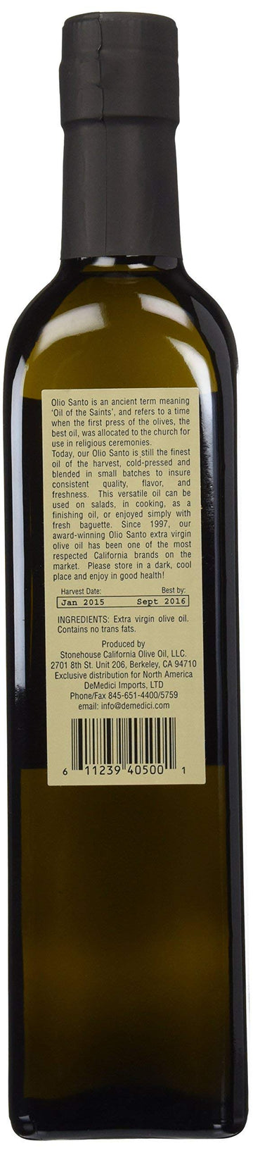 Olio Santo Extra Virgin Olive Oil, Cold Pressed, 500ml (16.9 oz) - Premium California Olive Oil for Cooking and Dressing