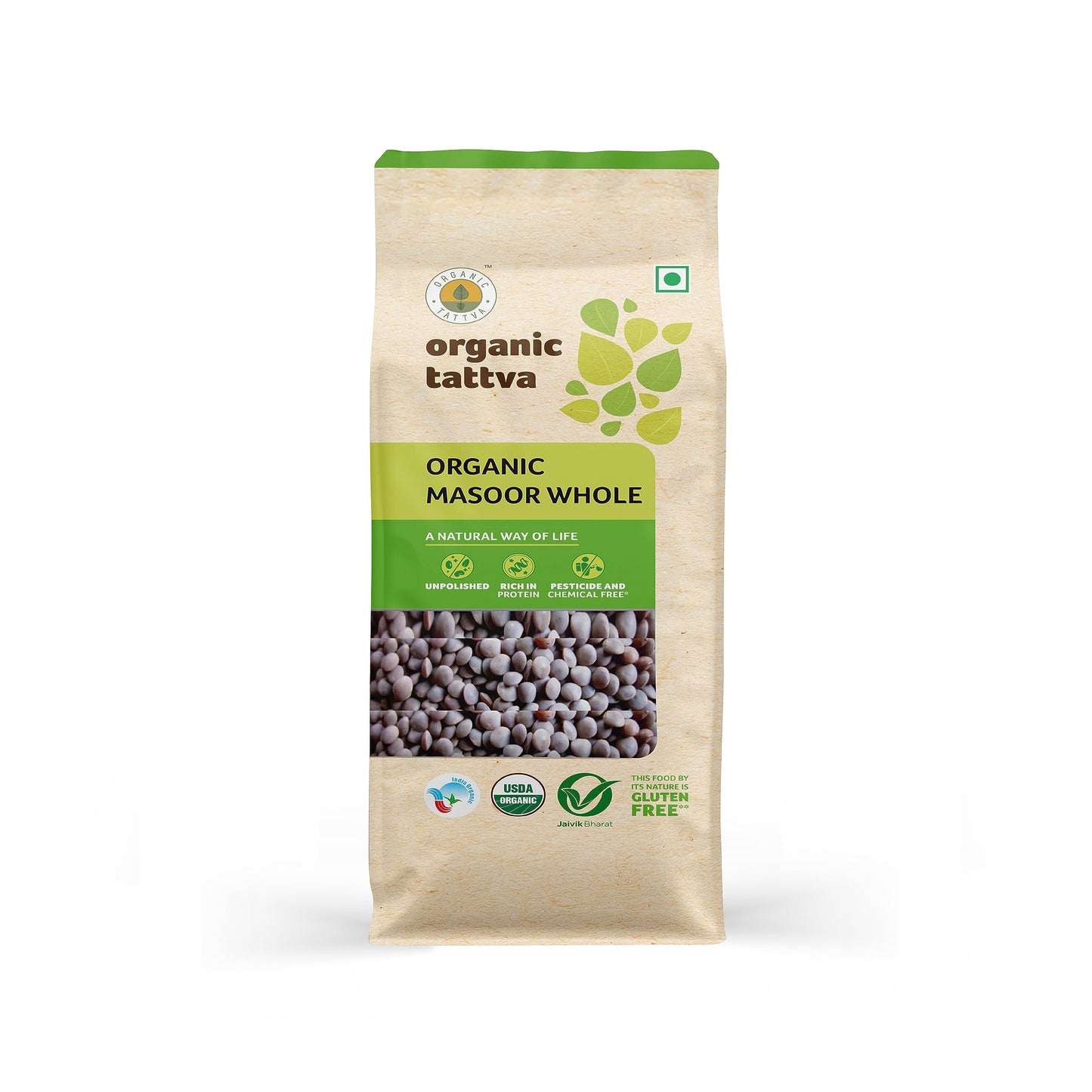 Organic Tattva, Organic Masoor Dal Whole / Sabut, 500g