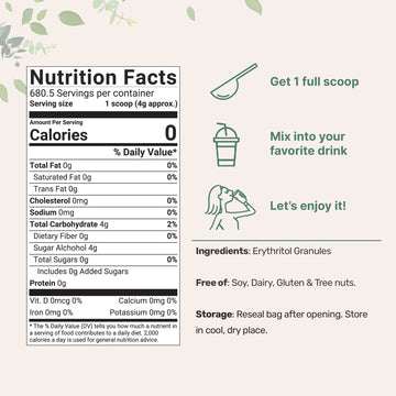 Erythritol Granules, 6 Pounds (96 Ounce), 1:1 Sugar Substitute, No After Taste, 0 Calorie, Natural Sweetener, Erythritol Keto Su