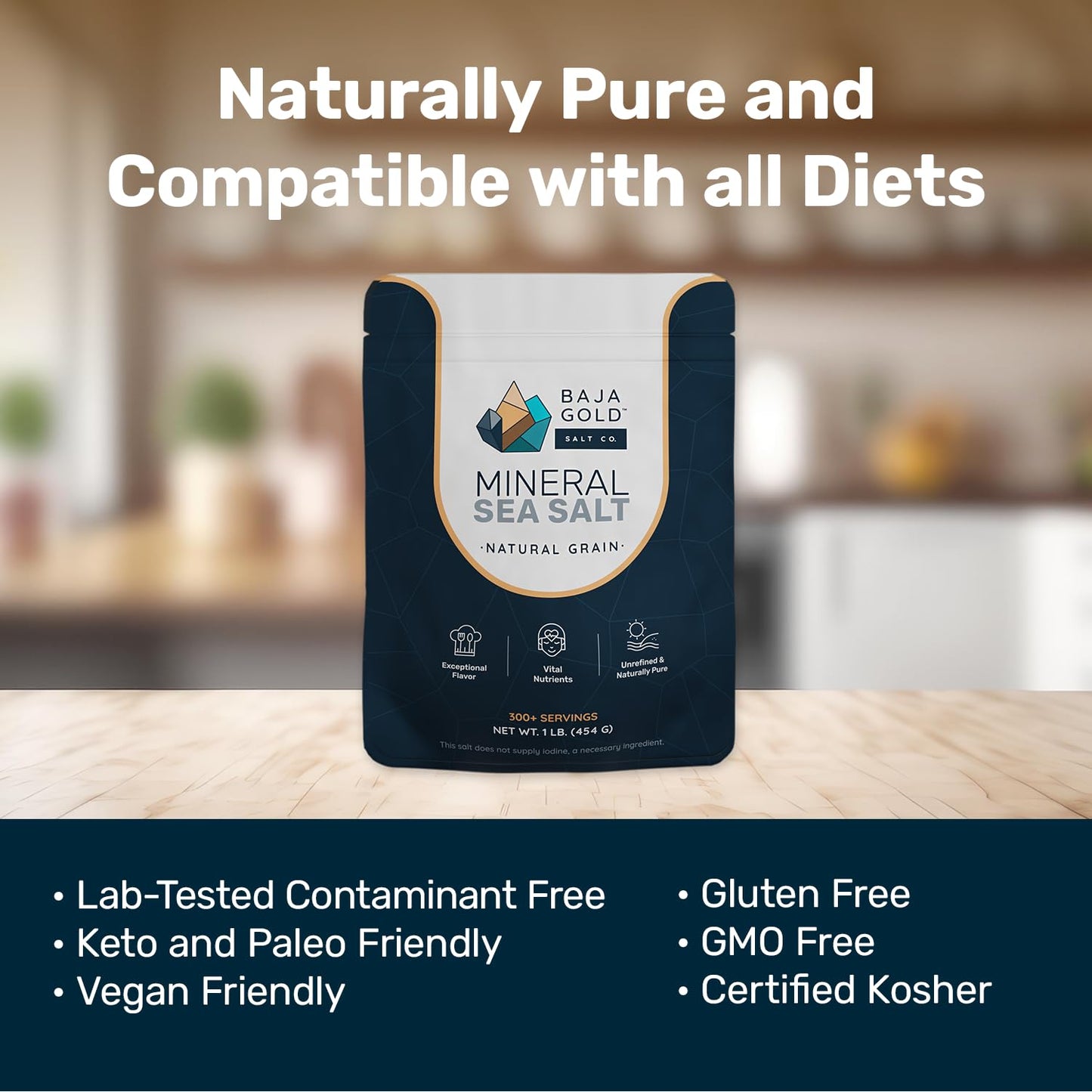 Baja Gold Mineral Sea Salt, Natural Grain Crystals, 5 Lb. Bag