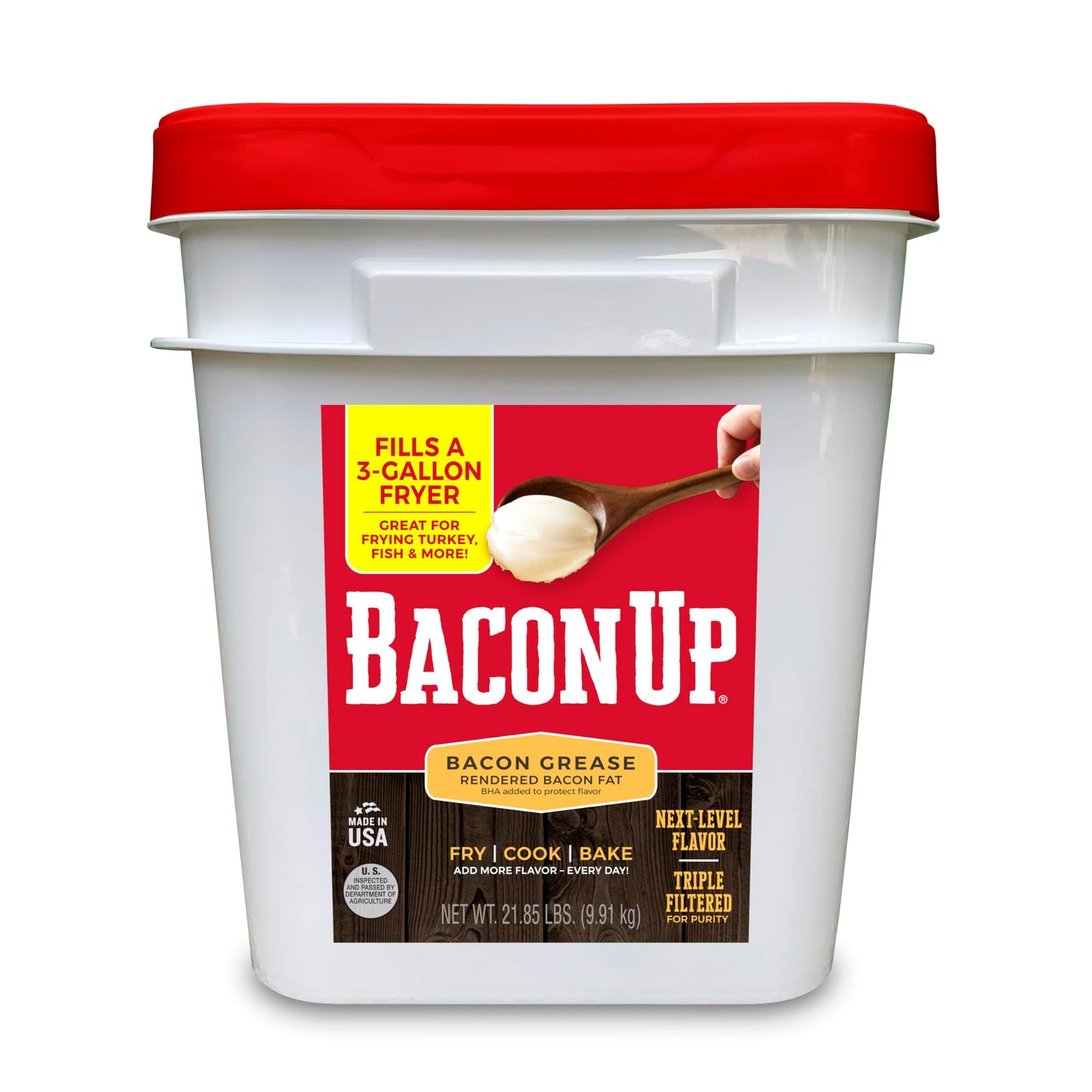 Bacon Up? Bacon Grease for Cooking, 21.9 lb Tub, Yellowish-orange Cooking Fat