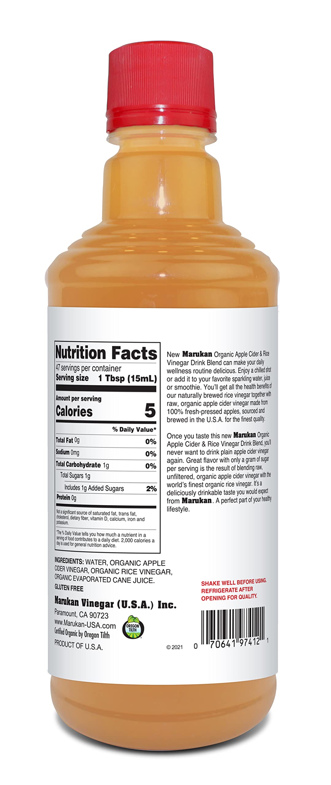 Marukan Organic Apple Cider Vinegar & Rice Vinegar Drink Blend, Raw & Unfiltered, 24 Fl Oz