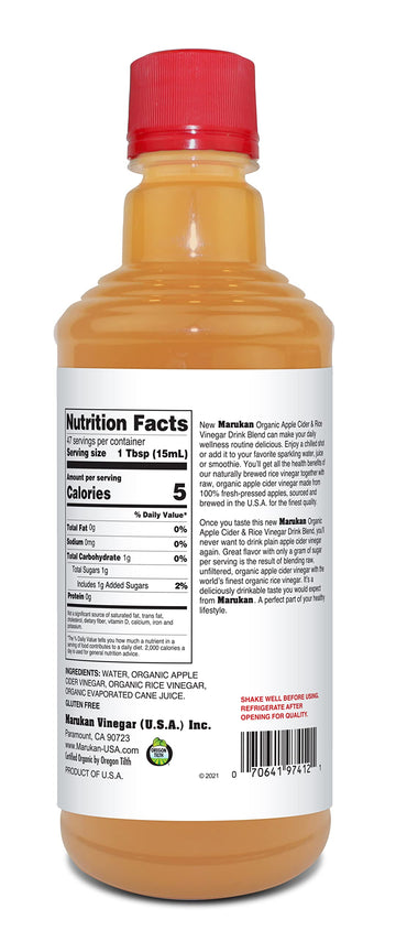 Marukan Organic Apple Cider Vinegar & Rice Vinegar Drink Blend, Raw & Unfiltered, 24 Fl Oz