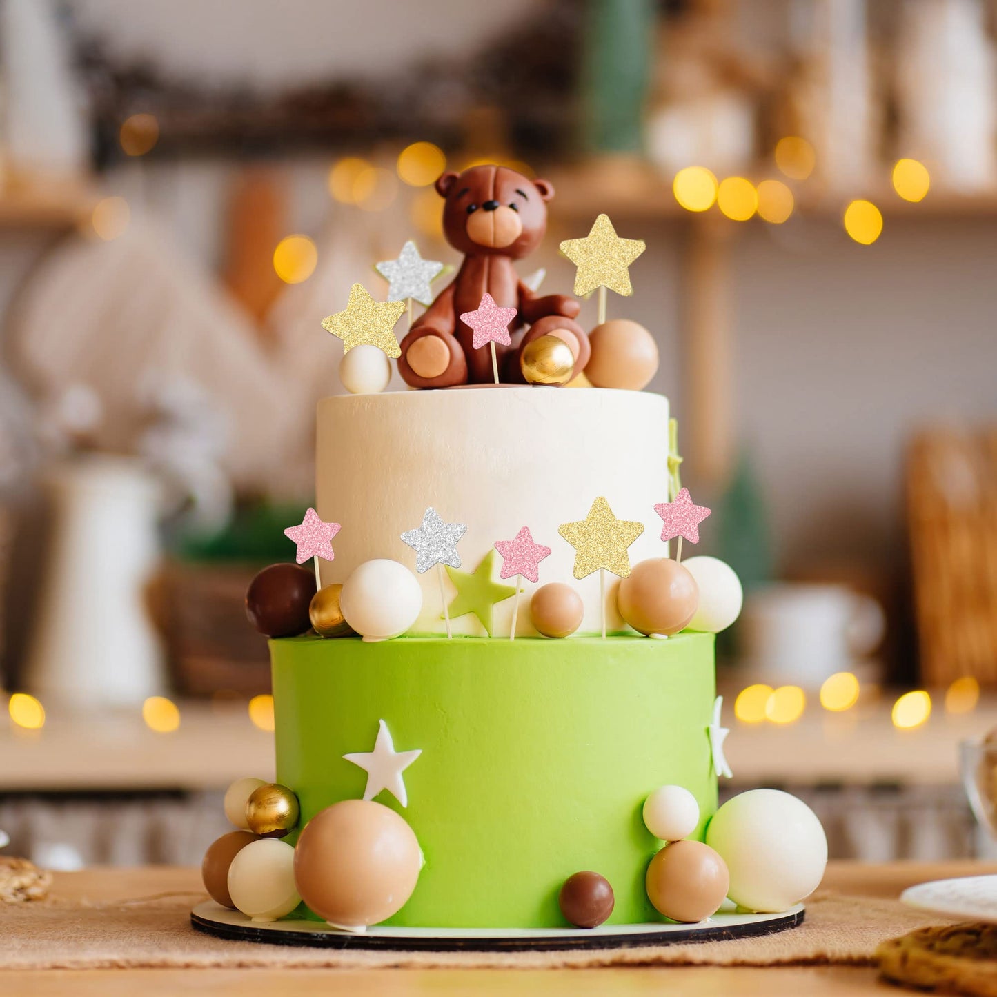 Gyufise 42Pcs Star Cupcake Toppers Gold Silver Pink Glitter Assembled Twinkle Star Cupcake Picks Wedding Engagement Bridal Showe