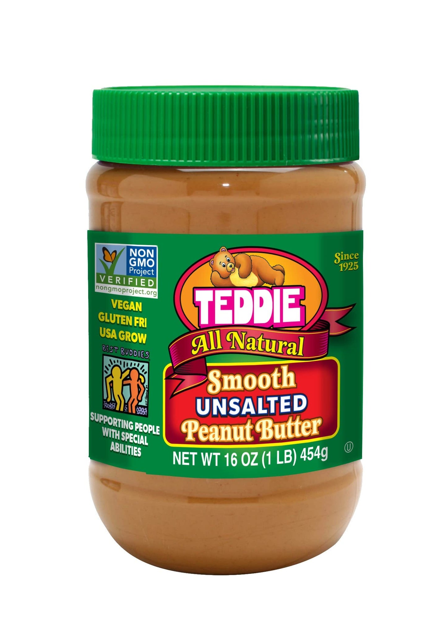 Teddie All Natural Smooth Peanut Butter, Gluten Free & Vegan, Plastic Jar (16 Ounce (Pack of 1))
