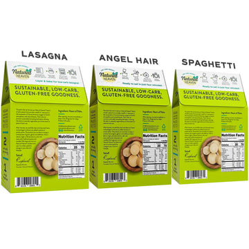 Natural Heaven Hearts Of Palm Pasta Variety Pack - Low Carb Pasta, Gluten-Free, Keto Pasta Noodles, Lasagna, Angel Hair Pasta &