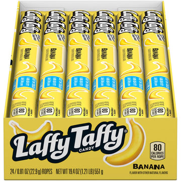 Laffy Taffy Rope Candy, Banana Flavor, 0.81 Ounce Ropes (Pack Of 24)
