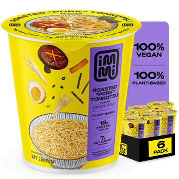 immi Roasted 'Pork' Tonkotsu Ramen Cup Noodles - 18g Plant-Based Protein, 8g Net Carbs, Keto Friendly, High Protein, High Fiber,