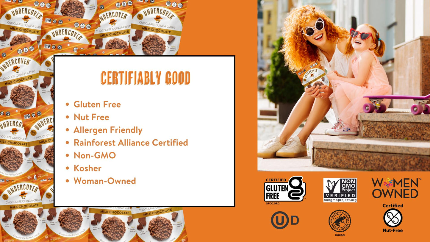 Undercover Chocolate Quinoa Crisps - Milk Chocolate | 70-Count, Individually Wrapped Crisps | Gluten Free, Nut-Free, Allergen Fr