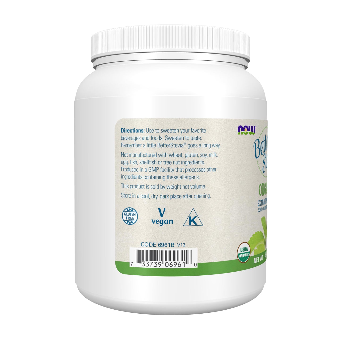 Now Foods Betterstevia Organic Zero-Calorie Extract Powder, Keto Friendly, Suitable For Diabetics, No Erythritol, 1 Pound