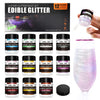 LOCDO Edible Glitter Set, Food Grade Luster Dust, 12 Colors, Vegan, Gluten Free, 3g per Bottle