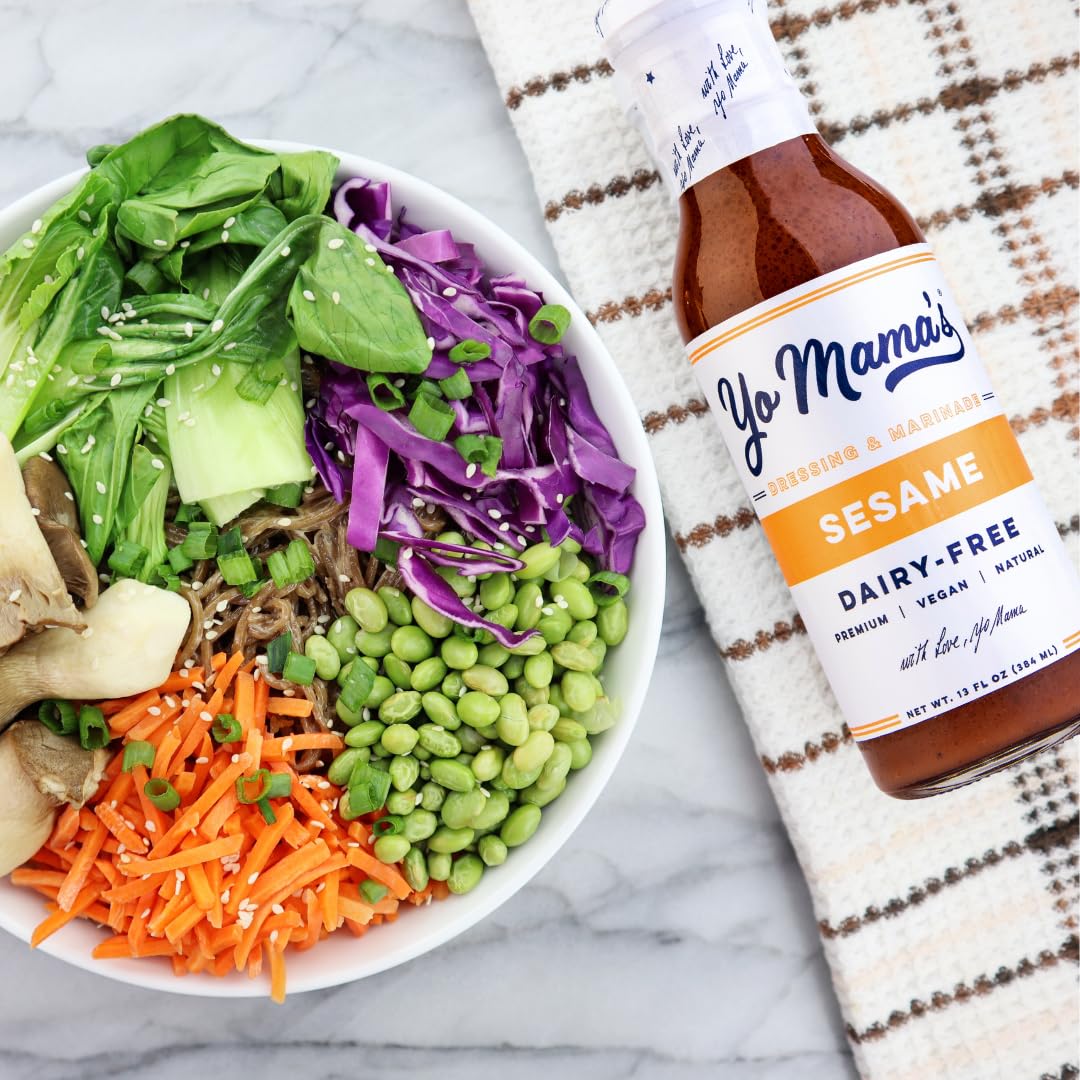 Yo Mamas Foods Gourmet Honey Balsamic & Asian Sesame Dressing Combo Pack, Low Carb, Gluten-Free, 13 Ounce (Pack of 2)