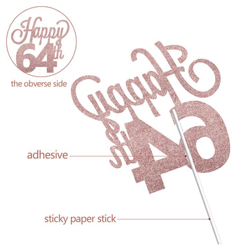 Lingteer Happy 64Th Birthday Cake Topper - Cheers To 64Th Birthday 64 Years Old Birthday Party Cake Decorations Sign.