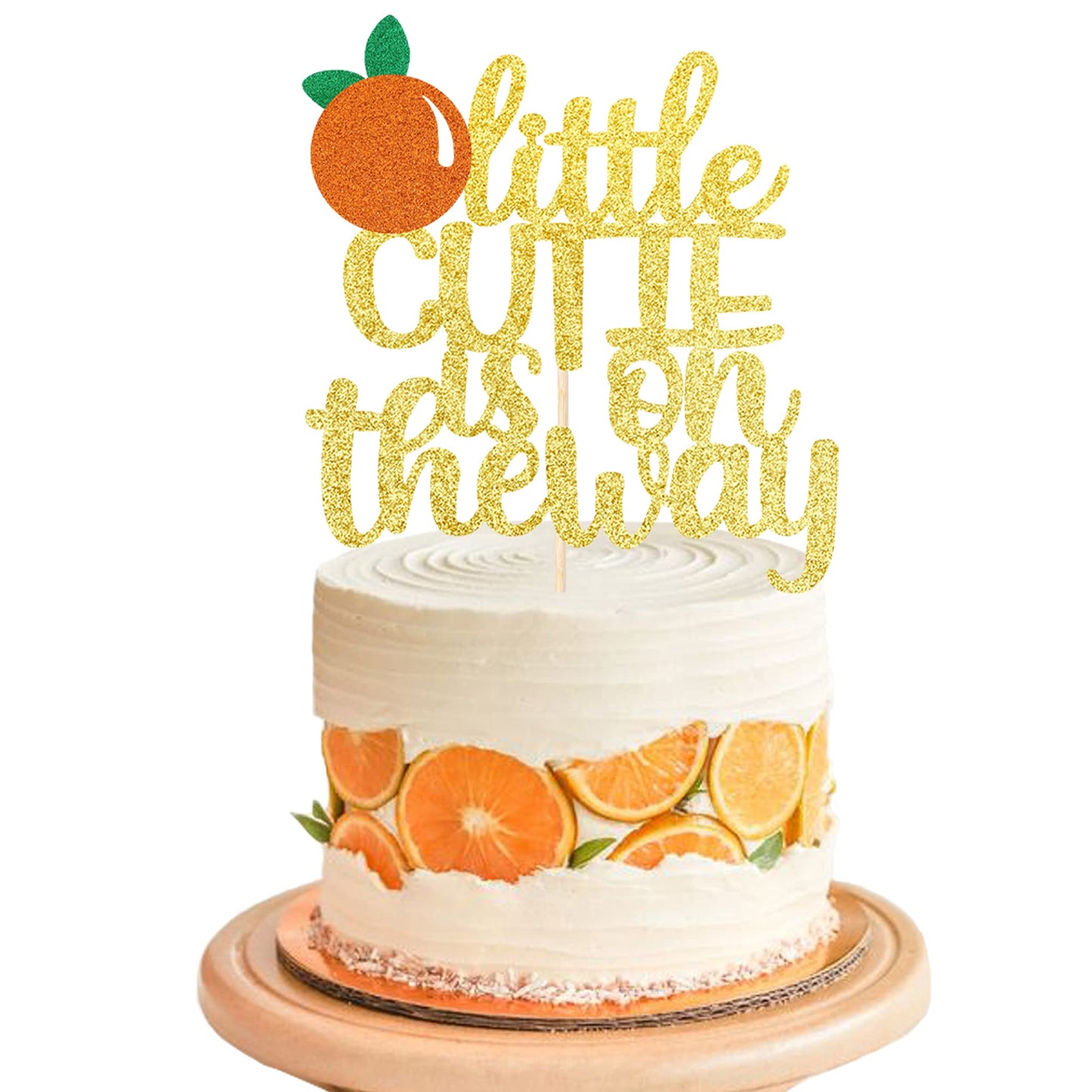 1 Pcs Assembled Little Cutie Is On The Way Cake Topper With Glitter Orange Cake Pick Decorations For Citrus Theme Baby Shower Kids Birthday Party Supplies