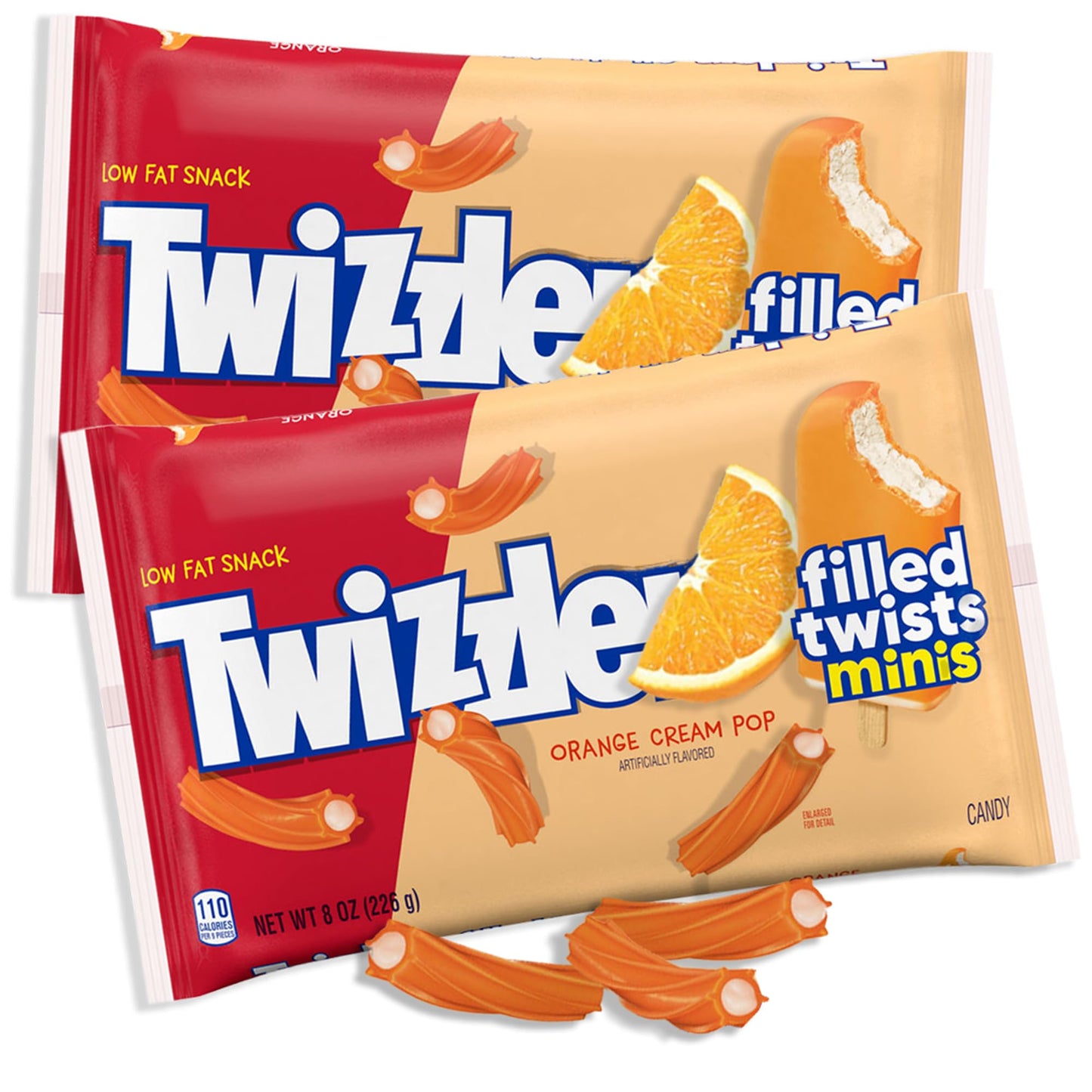 YUMTOV Orange Creamsicle Filled Twists Licorice Candy Minis - Chewy Treats, 2 Pack