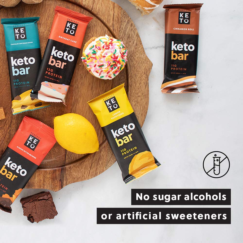 Perfect Keto Bars - The Cleanest Keto Snacks With Collagen And Mct. No Added Sugar, Keto Diet Friendly - 3G Net Carbs, 19G Fat, 10G Protein - Diet Food Dessert (Almond Butter Brownie, 12 Bars)