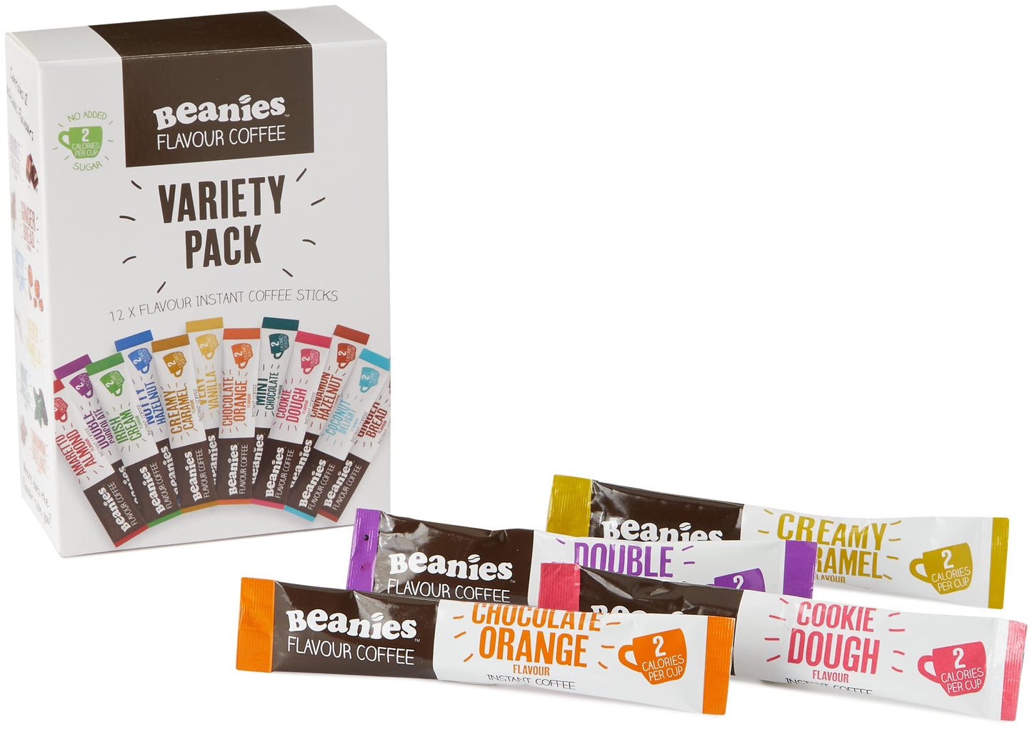 Beanies | Instant Flavoured Coffee | Variety Pack - 12 Sachets, 2g Each | Low Calorie, Sugar Free | 24 g| Pack of 1