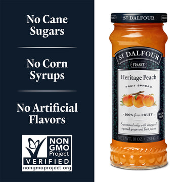 St. Dalfour Heritage Peach Fruit Spread - 10Oz - 100% From Fruit, No Artificial Ingredients, Non-Gmo, No Cane Sugars, All Natura