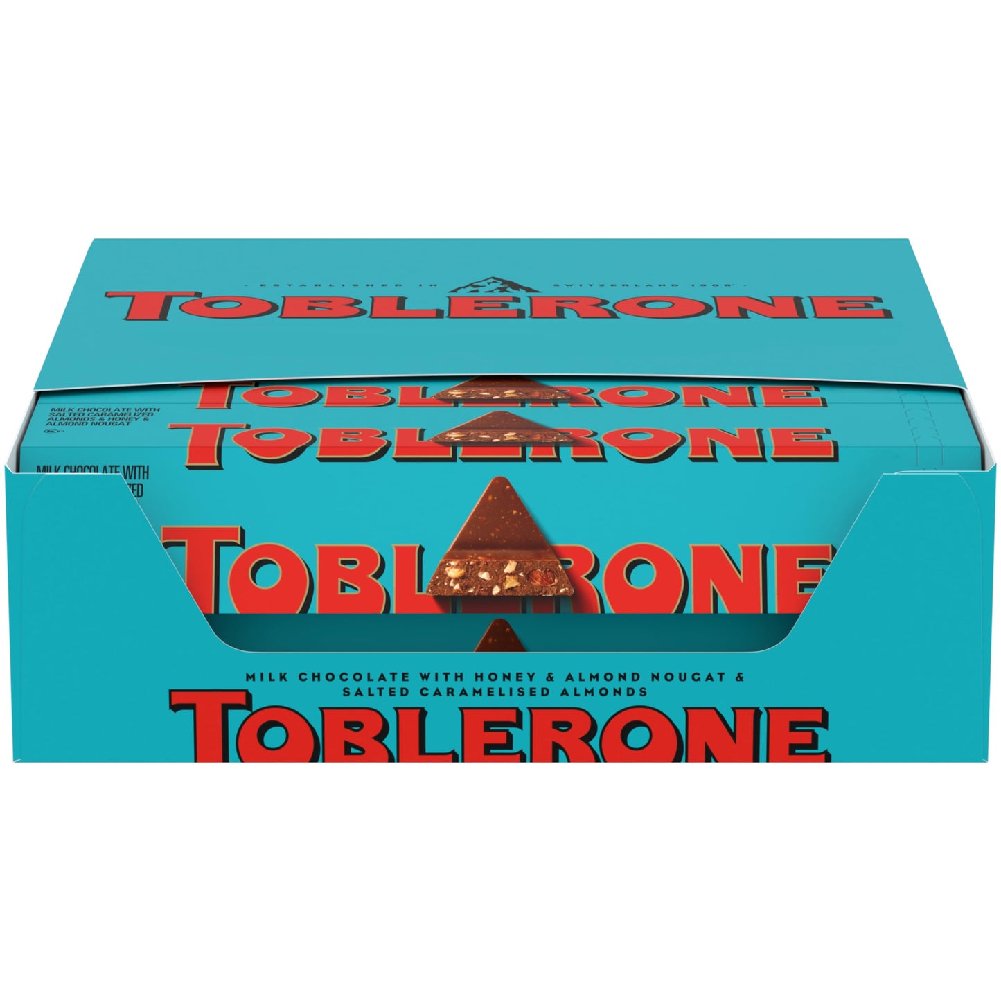Toblerone Swiss Milk Chocolate With Salted Caramelized Almonds & Honey & Almond Nougat Valentines Day Chocolate Candy 20 - 3.52 Oz Bars