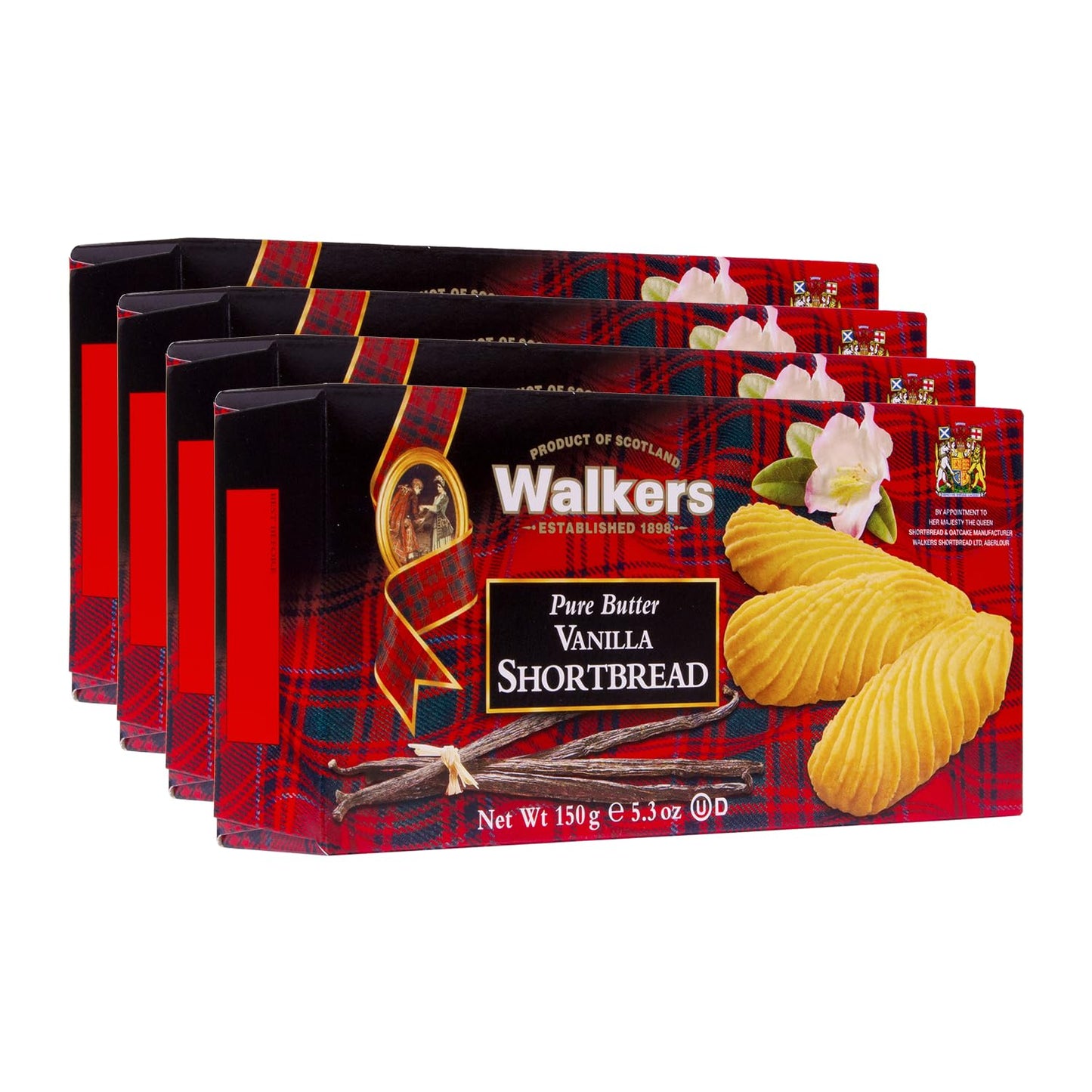 Walker's Shortbread Vanilla Cookies, Pure Butter Shortbread Cookies, 5.3 Oz Box (Pack of 4)