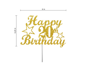 RokAPary 20th Birthday Cake Topper, Gold Glitter, Premium Acrylic, Double-Sided, Sturdy Decoration, Model RCT217