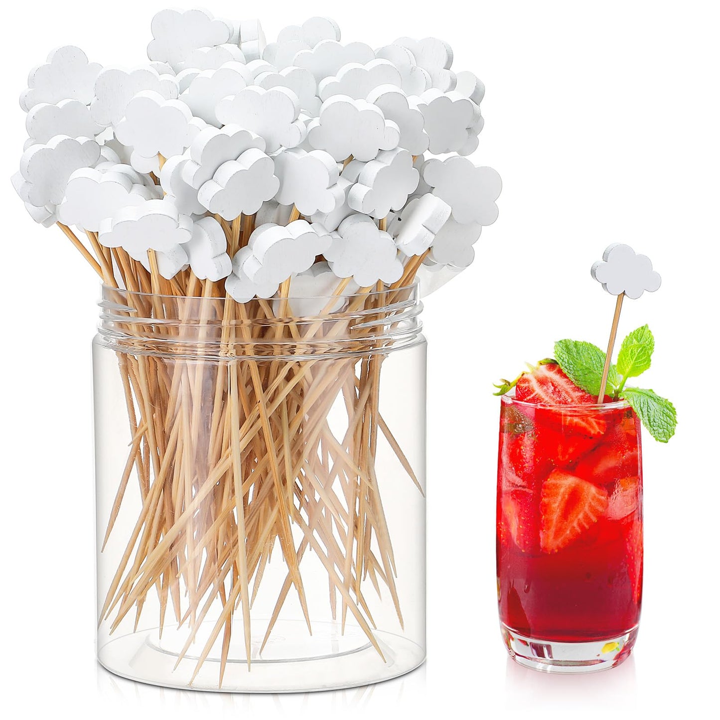 Queekay 100 Pcs White Cloud Cupcake Toppers Mixed Flavor Food Picks Cloud Decorations For Birthdays Baby Shower Weddings Party Decor Appetizer Toothpicks Mixed Flavor Sticks For Sandwich Hamburger Fruit