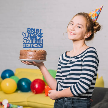 Embhhor Bruh It'S My 11Th Birthday Cake Topper, Dude Bro I'M 11, Boys Happy 11Th Birthday Party Cake Decorations, Blue Glitter (