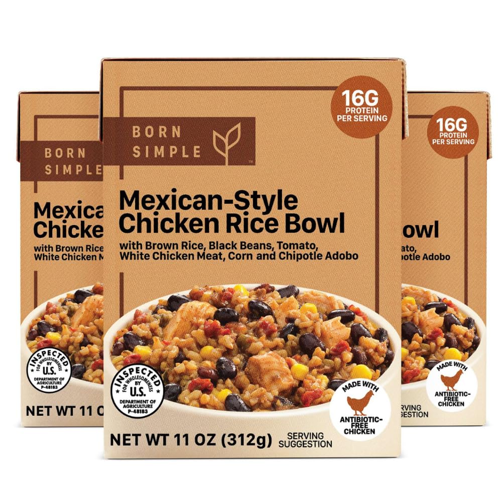 Born Simple Prepared Meals - Ready to Eat Mexican-Style Chicken Rice Bowl | 16g Protein | 11 Oz (Pack of 3)