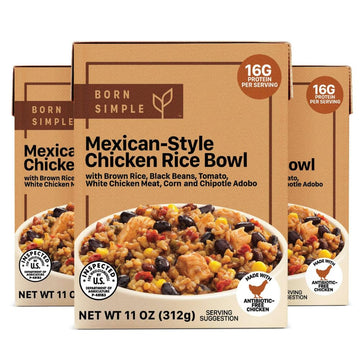 Born Simple Prepared Meals - Ready to Eat Mexican-Style Chicken Rice Bowl | 16g Protein | 11 Oz (Pack of 3)