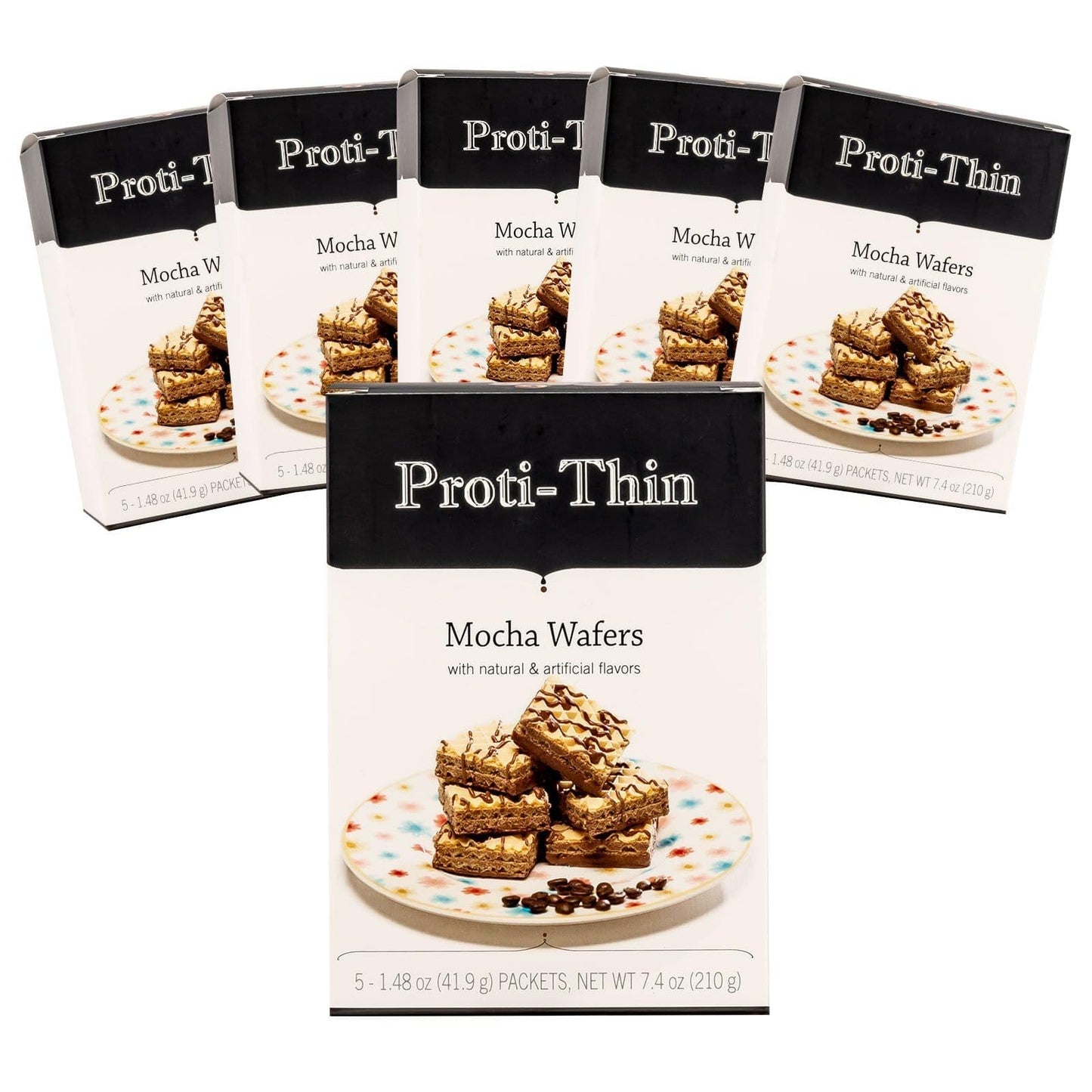 Proti-Thin High Protein Mocha Wafer Squares, 15G Protein, Low Calorie, Low Sugar, Aspartame Free, Diet Wafer Bars, Healthy Snack, 2 Wafers Per Serving, 5 Count Box (6 Boxes - Save 10%)