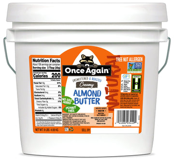 Once Again Natural Creamy Almond Butter, 9lbs (same as 9 jars) - Roasted - Salt Free, Unsweetened - Gluten Free Certified, Peanu