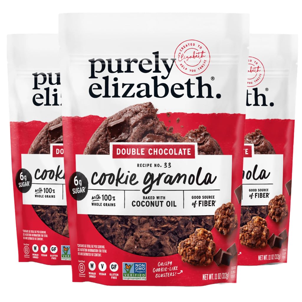 Purely Elizabeth Cookie Granola, Double Chocolate, Gluten-Free, Non-Gmo (3 Ct, 11Oz Bag)