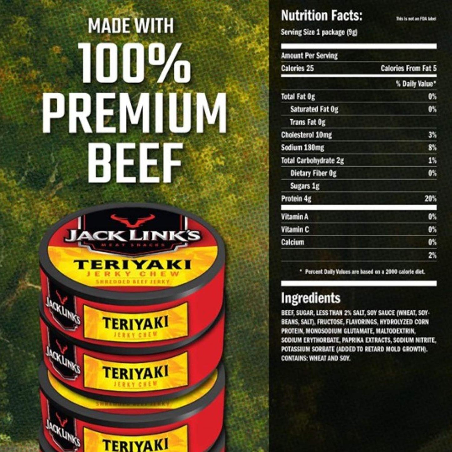 Jack Links Beef Jerky Chew, Teriyaki Flavor, 0.32 Oz Per Snack Tin, Pack of 36, Made with 100% Beef Jerky