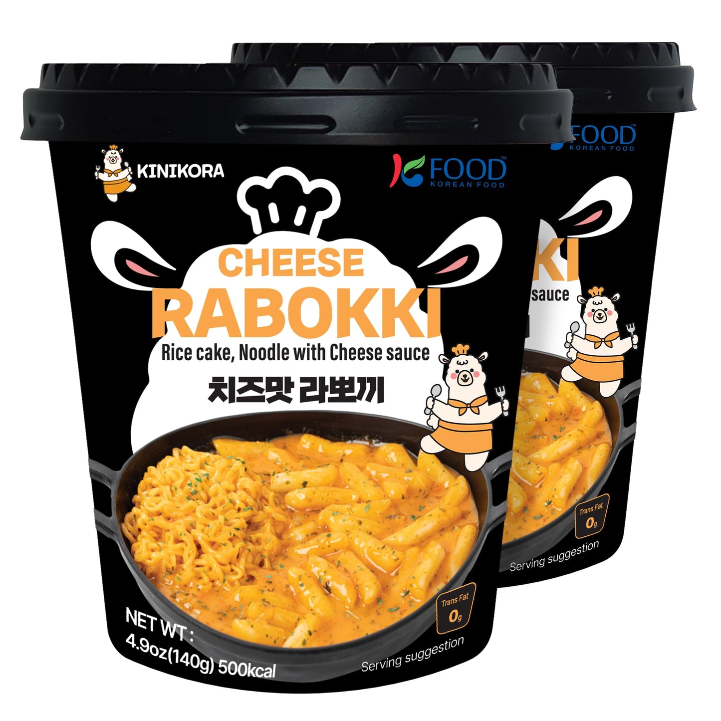 Kinikora Enhanced Instant Rabokki Cup - Cheese Flavor, 2 Cups, Korean Ramen & Tteokbokki, Quick And Easy Street Food