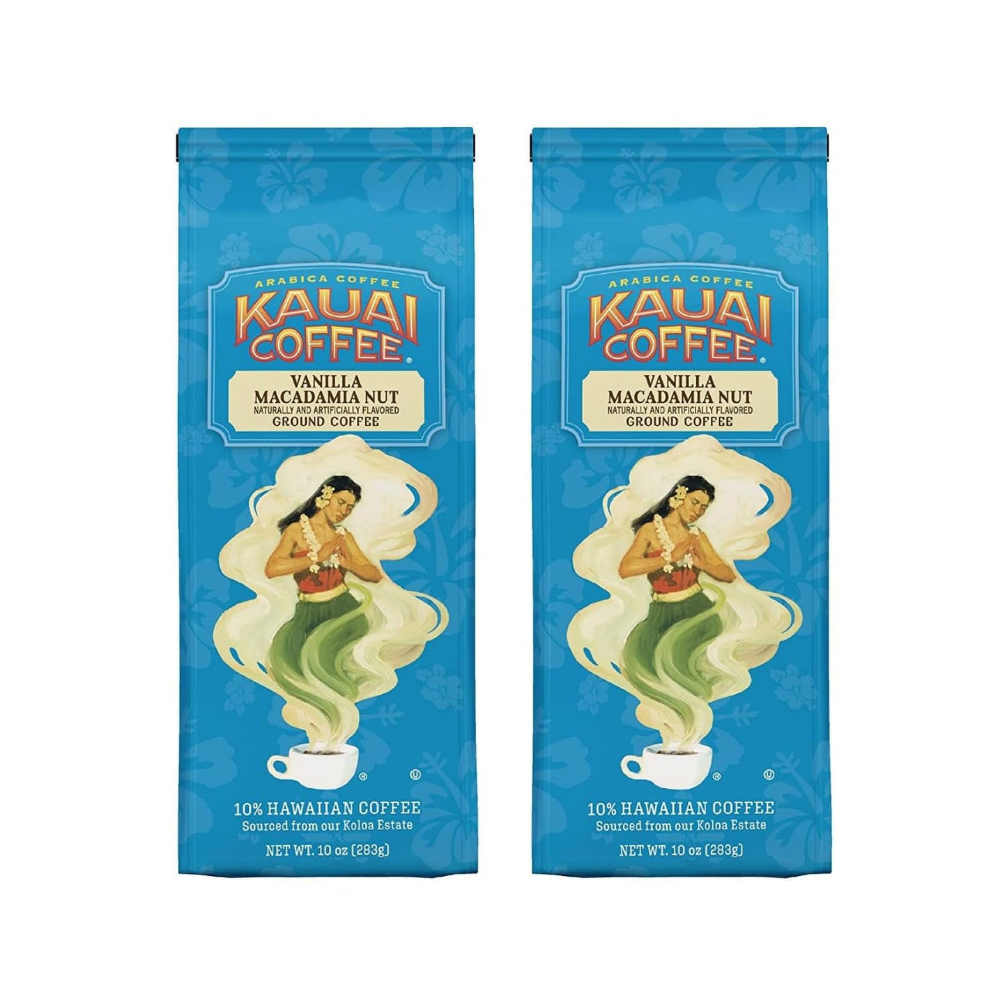 Kauai Coffee, Vanilla Macadamia Nut, Ground Coffee, 10oz Bag (Pack of 2)