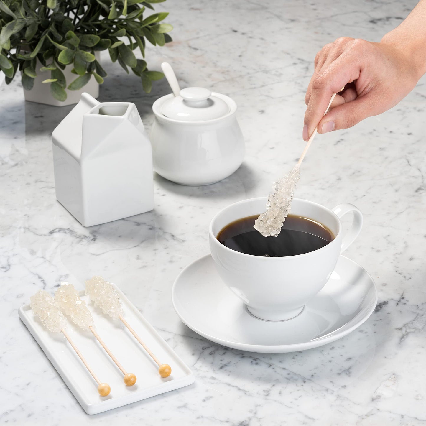 Candy Envy - White Caf Sugar Sticks Mini Rock Candy - 18 Individually Wrapped Sugar Stirrer - Original Sugar Flavored